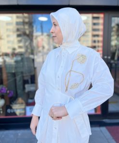 MY 312 Çiçek Detaylı Gömlek Ekru