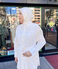 MY 312 Kolları İşlemeli Tunik Ekru